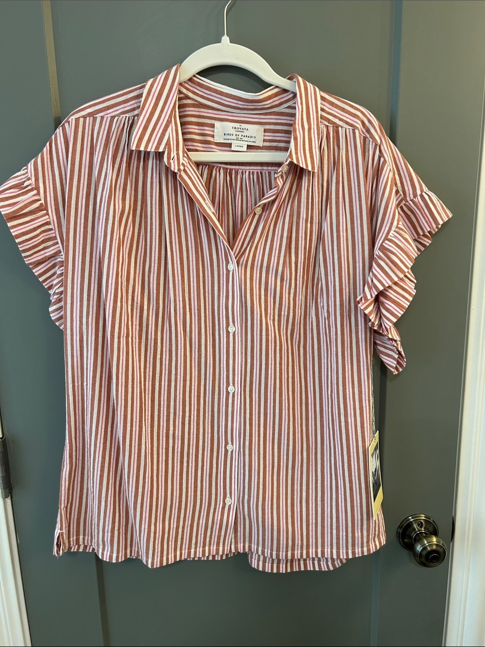 Trovata Birds of Paradise Marianne B Ruffle-Sleeve Button Down Shirt New Size L